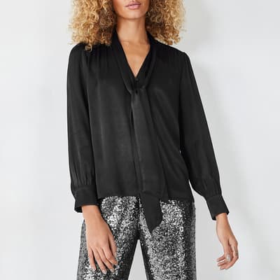 Black Priscilla Satin Tie Blouse