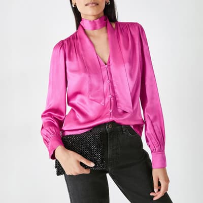 Pink Priscilla Satin Tie Blouse