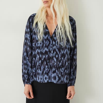 Navy Mila Tie Neck Blouse