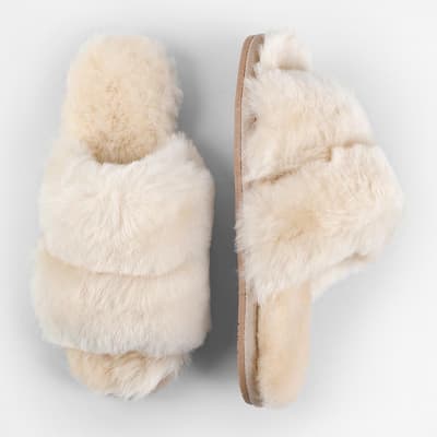 White Arundel Shearling Slippers