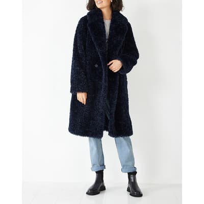 Navy Leighton Faux Fur Coat