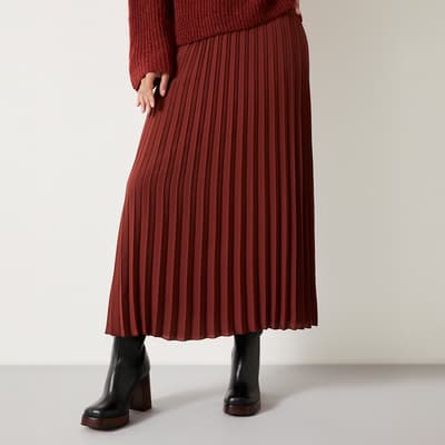 Brown Neah Pleated Midi Skirt