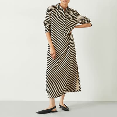 Black Striped Toria Midi Shirt Dress