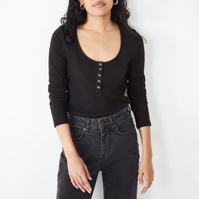 Black Henley Long Sleeve Top