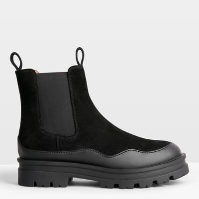 Black Fleet Suede Leather Boots