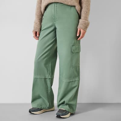 Green Tulsy Cotton Cargo Trousers