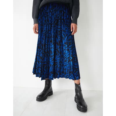 Black/Blue Thea Pleated Midi Skirt