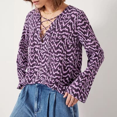 Purple Elianna Lace Up Blouse