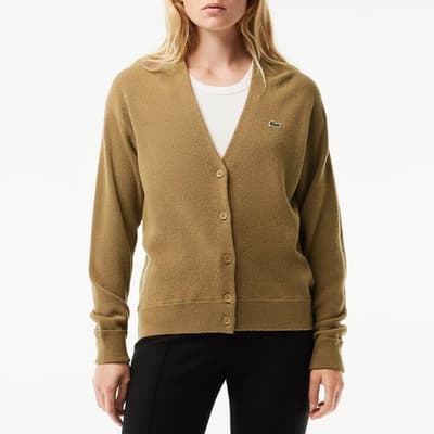 Beige V-Neck Wool Cardigan 