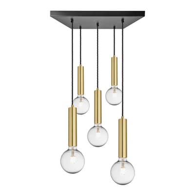 Sleek Cylinder 5 Wire Square Cluster Lights - Brass