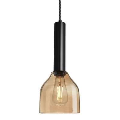 Sleek Cylinder Tinted Glass Cone Pendant Light - 6 Inch - Amber - Black Holder