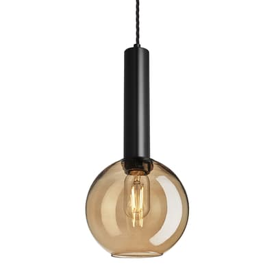 Sleek Cylinder Tinted Glass Globe Pendant Light - 7 Inch - Amber - Black Holder