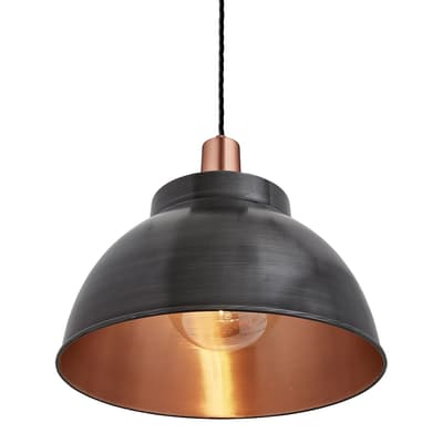 Sleek Dome Pendant - 13 Inch - Pewter & Copper - Copper Holder