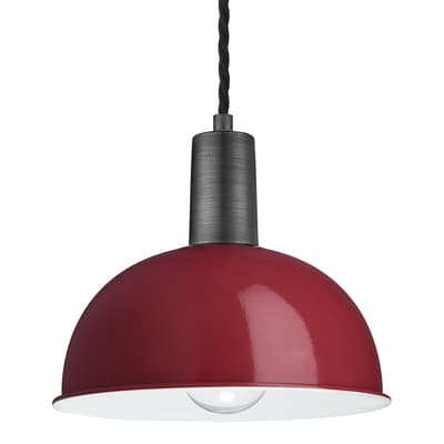 Sleek Dome Pendant - 8 Inch - Burgundy - Pewter Holder