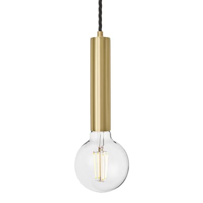 Sleek Edison Cylinder Cord Set ES E27 Bulb Holder - Brass & Fabric Flex with G95 Clear Bulb