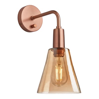 Sleek Tinted Glass Flask Wall Light - 6 Inch - Amber - Copper Holder