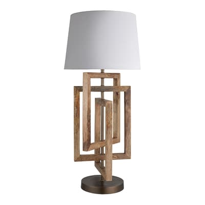 Wooden Geometric Rectangle Table Lamp - Natural - White Large Empire Shade