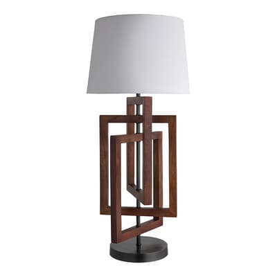 Wooden Geometric Rectangle Table Lamp - Walnut - White Large Empire Shade