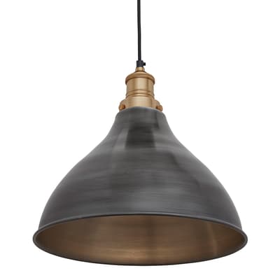 Brooklyn Cone Pendant - 12 Inch - Pewter - Brass Holder