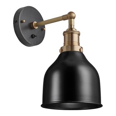 Brooklyn Cone Wall Light - 7 Inch - Black - Brass Holder