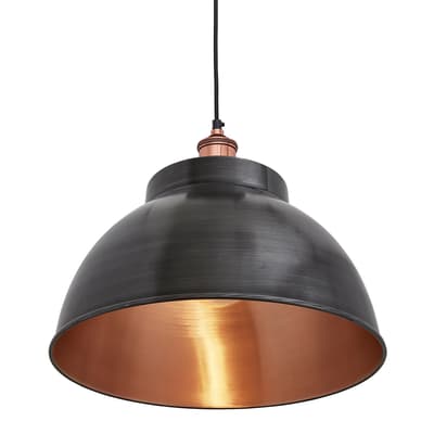 Brooklyn Dome Pendant - 13 Inch - Pewter & Copper - Copper Holder