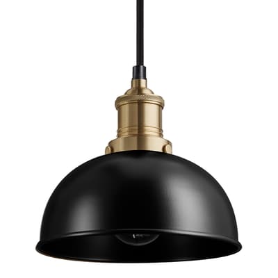 Brooklyn Dome Pendant - 8 Inch - Black - Brass Holder