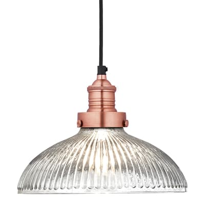 Brooklyn Glass Dome Pendant Light - 12 Inch - Copper Holder