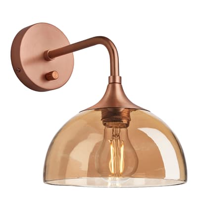 Chelsea Tinted Glass Dome Wall Light - 8 Inch - Amber - Copper Holder