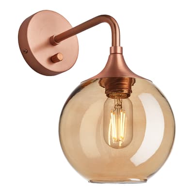 Chelsea Tinted Glass Globe Wall Light - 7 Inch - Amber - Copper Holder