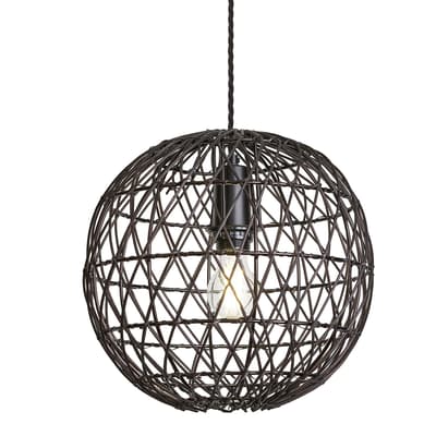 Coastal Rattan Ceiling Pendant Light - 12 inch - Globe - Black