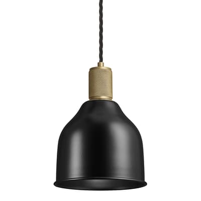 Knurled Cone Pendant Light - 7 Inch - Black - Brass Holder