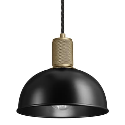 Knurled Dome Pendant Light - 8 Inch - Black - Brass Holder