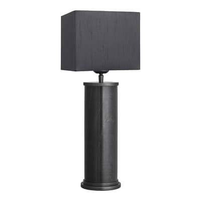 Marble Pillar Cylinder Table Lamp - Black with Pewter - Grey Cube Shade