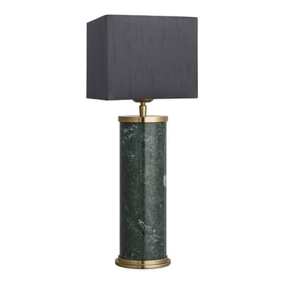 Marble Pillar Cylinder Table Lamp - Green with Brass - Grey Cube Shade