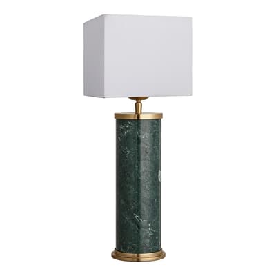 Marble Pillar Cylinder Table Lamp - Green with Brass - White Cube Shade