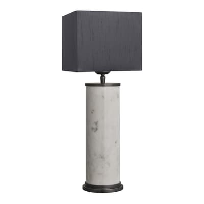 Marble Pillar Cylinder Table Lamp - White with Pewter - Grey Cube Shade