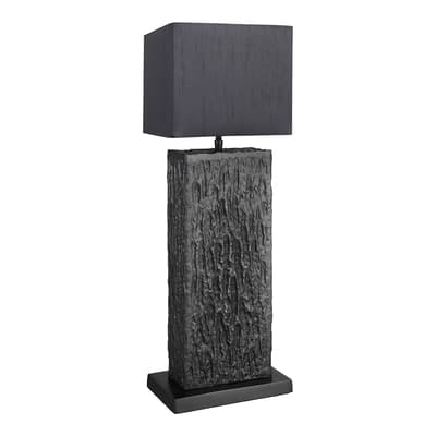 Ornate Column Table Lamp - Pewter - Grey Cube Shade