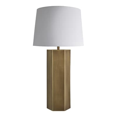 Pillar Geometric Hex Table Lamp - Brass - White Large Empire Shade