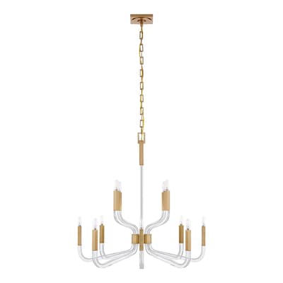 Reagan Medium Two Tier Chandelier in Antique-Burnished Brass and Crystal