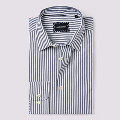 Dark Blue Textured Stripe Cotton Shirt