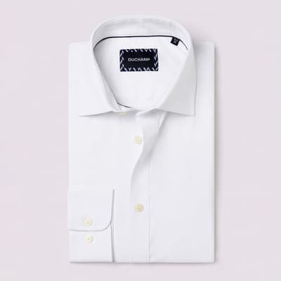 White Poplin Stretch Cotton Blend Shirt