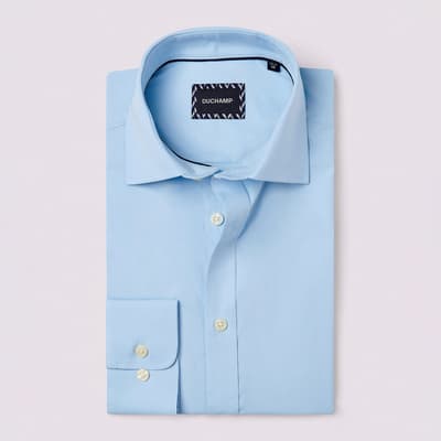 Blue Poplin Stretch Cotton Blend Shirt