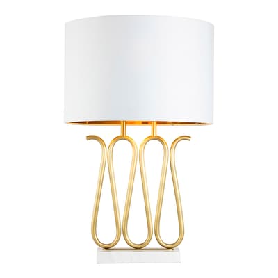 Harp Table Lamp, Brushed Brass & White Marble