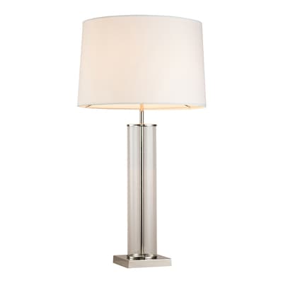 Norman Table Lamp, Clear Glass/Nickel/White Shade