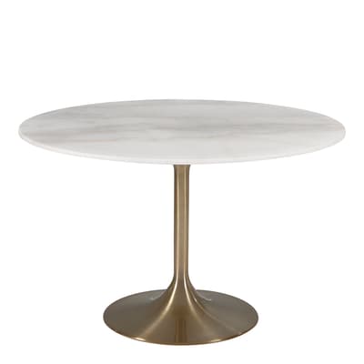 Telma Dining Table, White Marble/Brushed Brass 