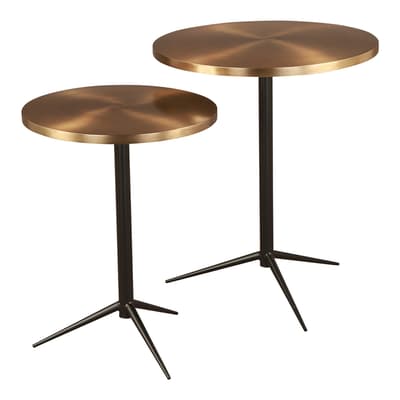 Antigua Side Table in Brushed Brass Antique, Set of  2