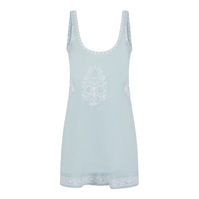 Sky Blue-White Aloha Slip Dress