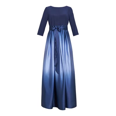 Navy Ingrid V-Neck Ombre Satin Maxi Dress