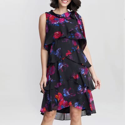 Black Neesha Sleeveless Printed Tiered Dress