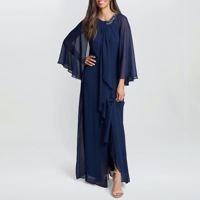 Navy Polly Maxi Halter Neck Dress